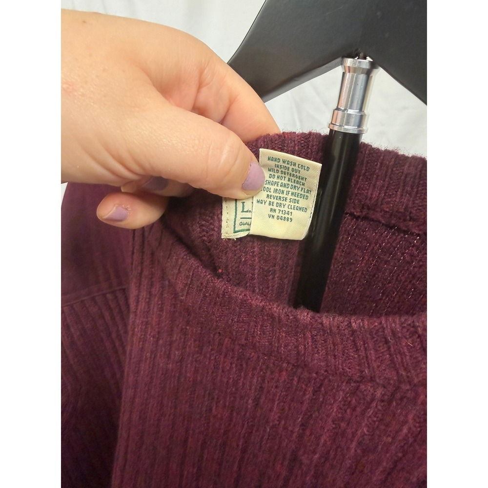 LL Bean Vintage Men's XXL 100% Merino Wool Burgundy Ribbed Knit Crewneck Sweater - Picture 5 of 7